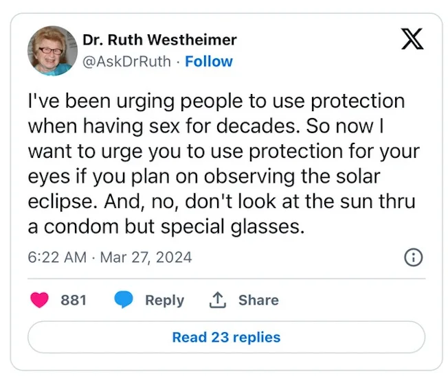 Dr. Ruth use protection when having sex for decades