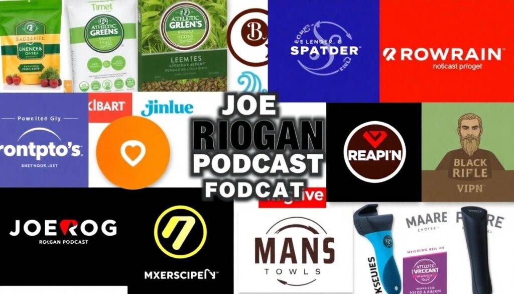 Collage of Joe Rogan Podcast sponsor logos and products.