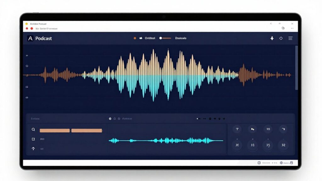Adobe Podcast software interface with sound waves.