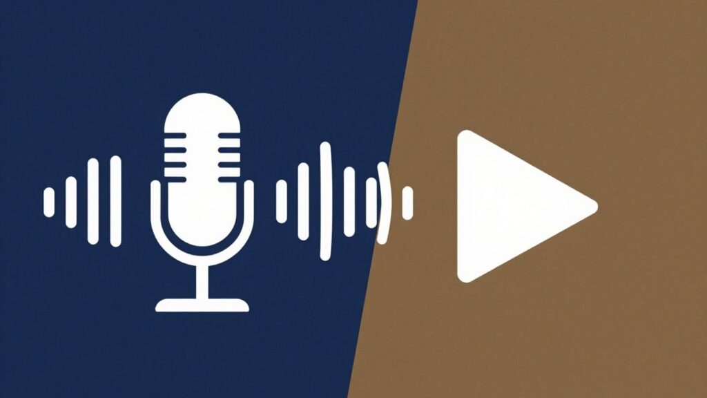 Podcast microphone versus YouTube play button comparison.