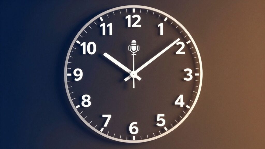Podcast publishing time clock with microphone icons.